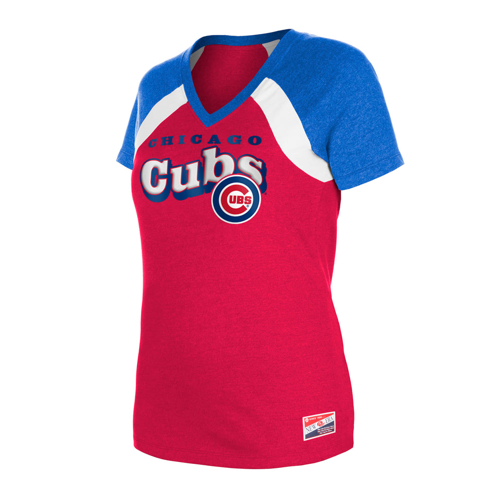 New Era MLB Women's Chicago Cubs Color Block V-Neck