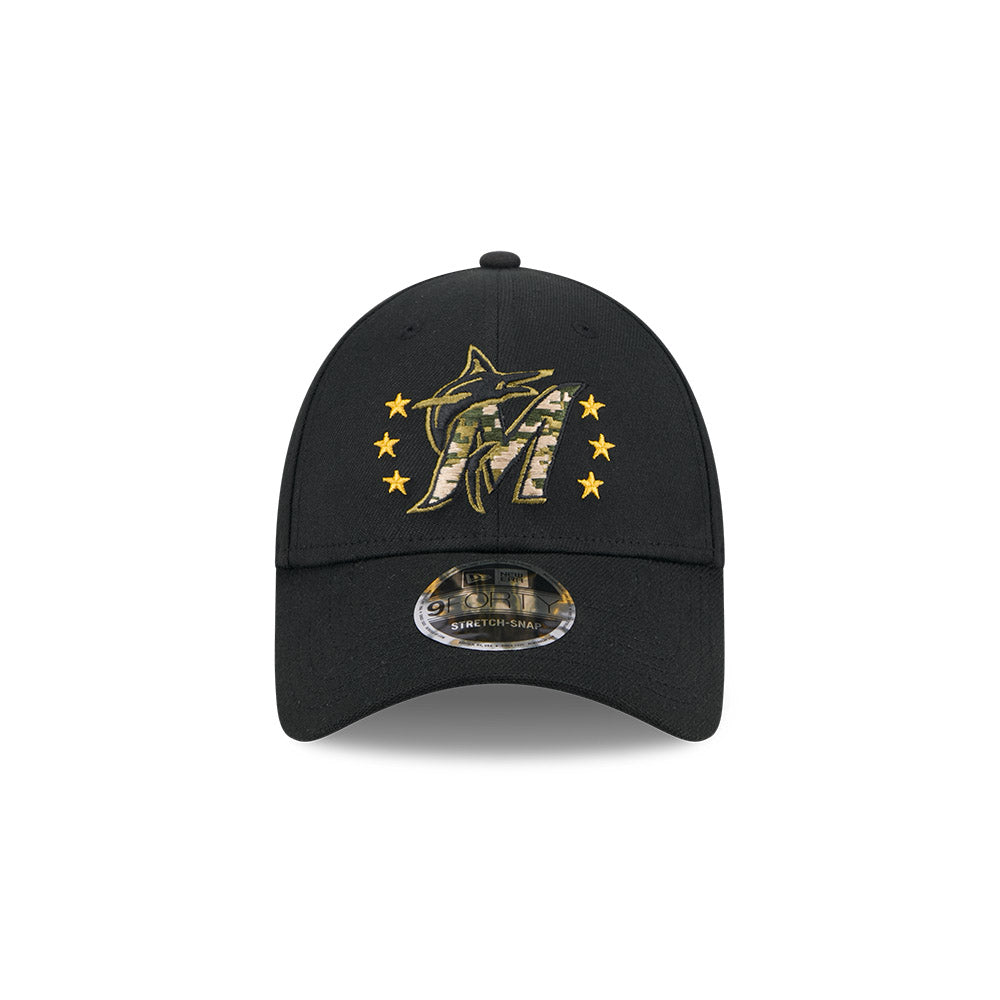 New Era MLB Men's Miami Marlins 2024 Armed Forces Day Black 9FORTY Adjustable Hat