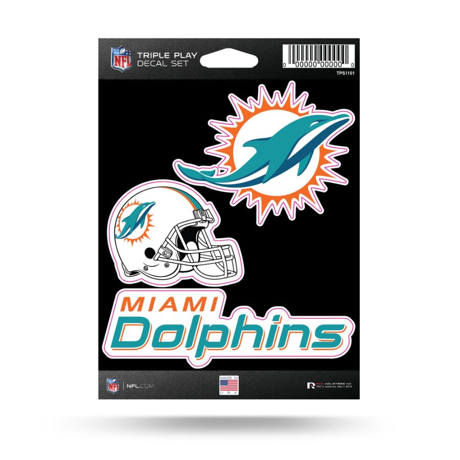 Rico NFL Miami Dolphins Triple Play Sticker 3 Pack Team Decals