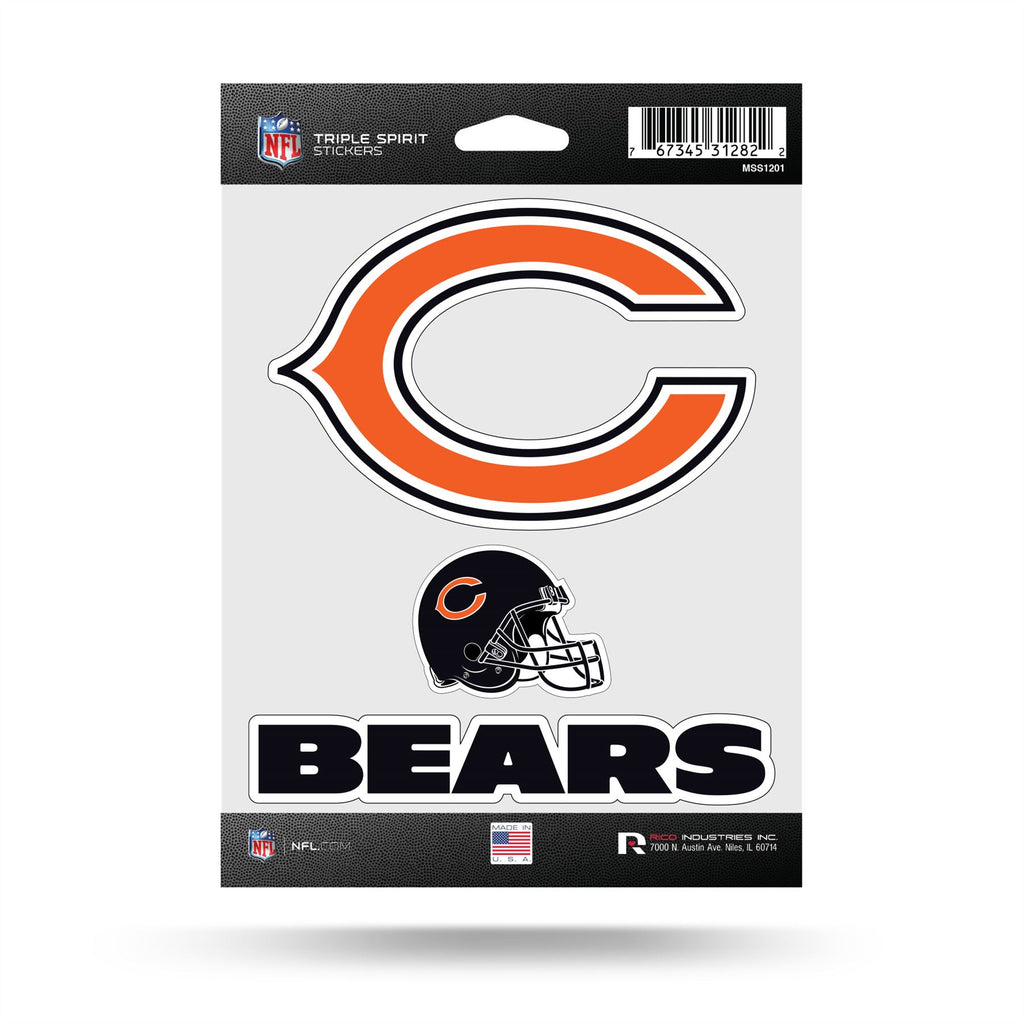 Rico NFL Chicago Bears Triple Spirit Stickers 3 Pack Team Decals