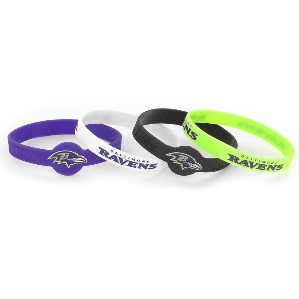 Aminco NFL Unisex Baltimore Ravens 4-Pack Silicone Bracelets Multi