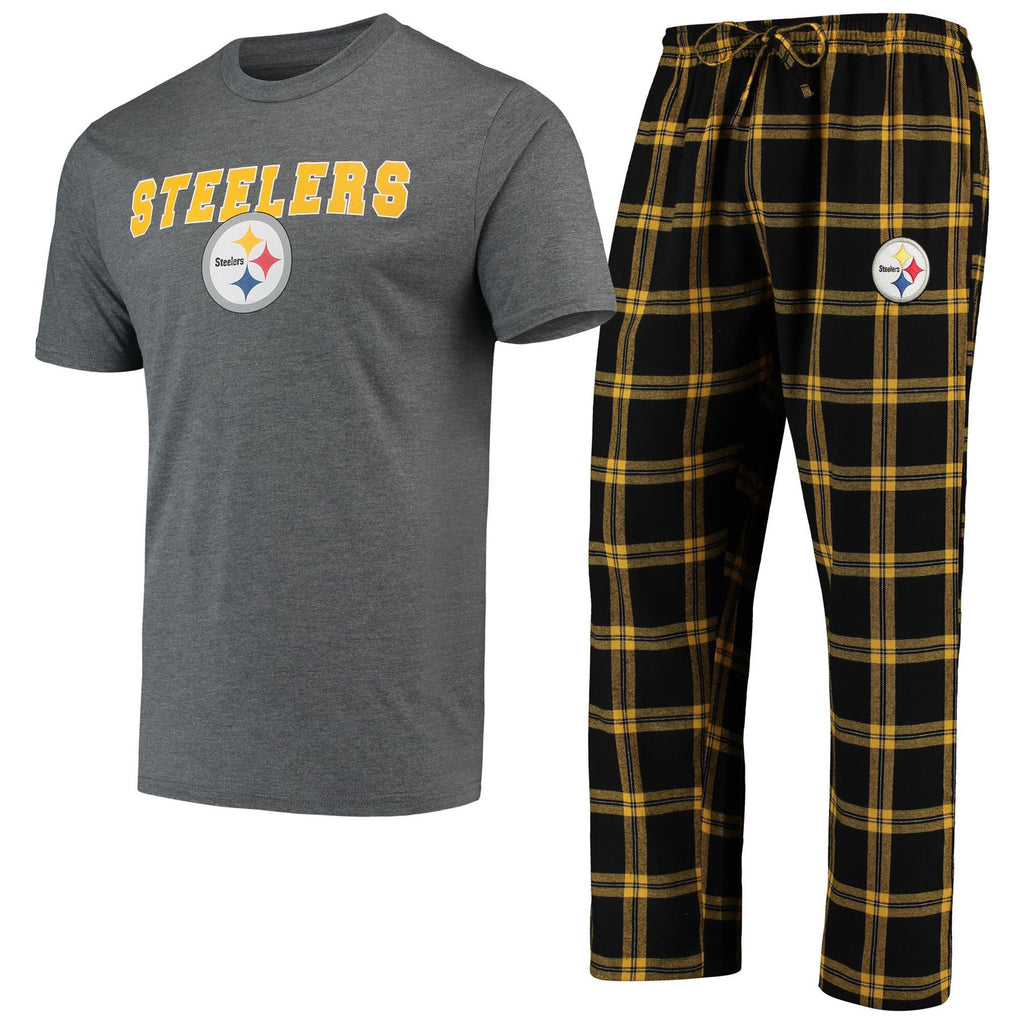 Concepts Sport NFL Men's Pittsburgh Steelers Troupe Shirt And Pants Pajama Sleepwear 2-Piece Set