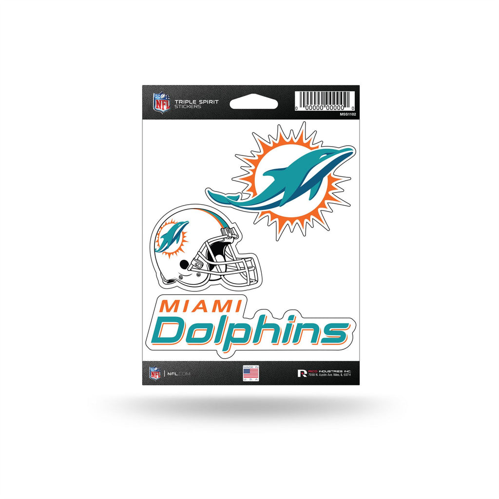 Rico NFL Miami Dolphins Triple Spirit Stickers 3 Pack Team Decals MSS02