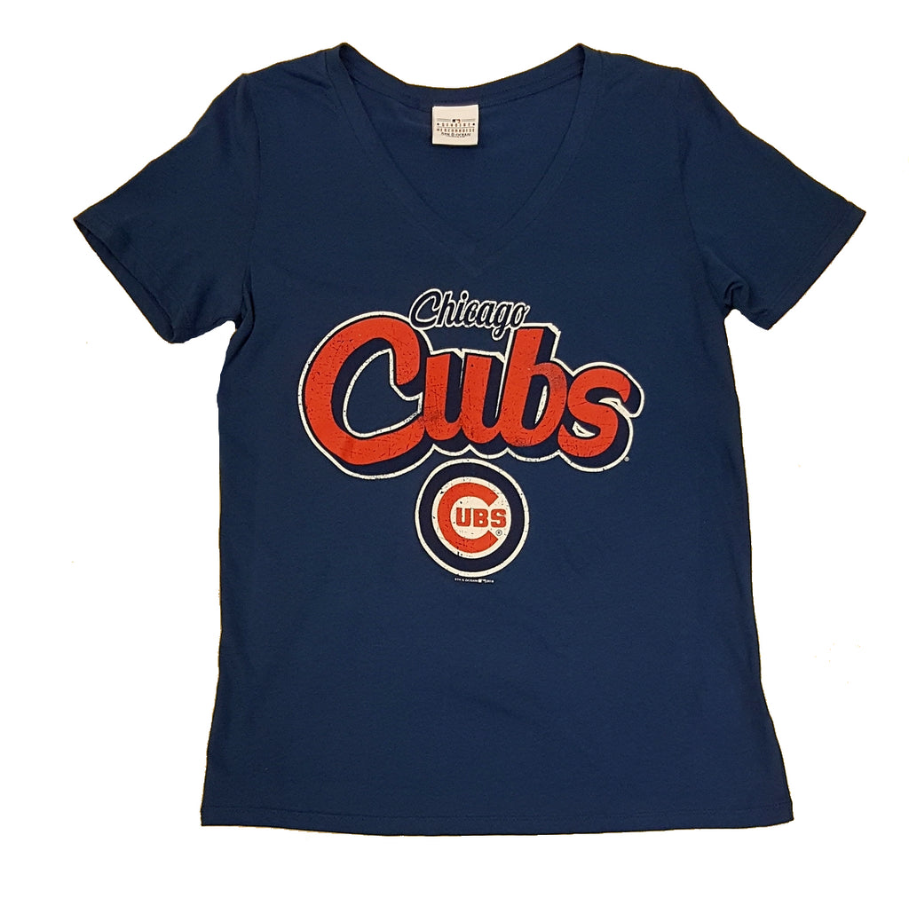 5th & Ocean By New Era MLB Women's Chicago Cubs Distressed V-Neck