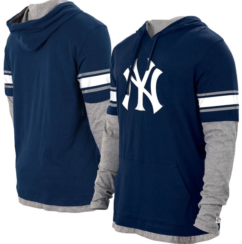 MLB NEW YORK YANKEES-Navy Jersey Knit, Logo Pullover Hoodie