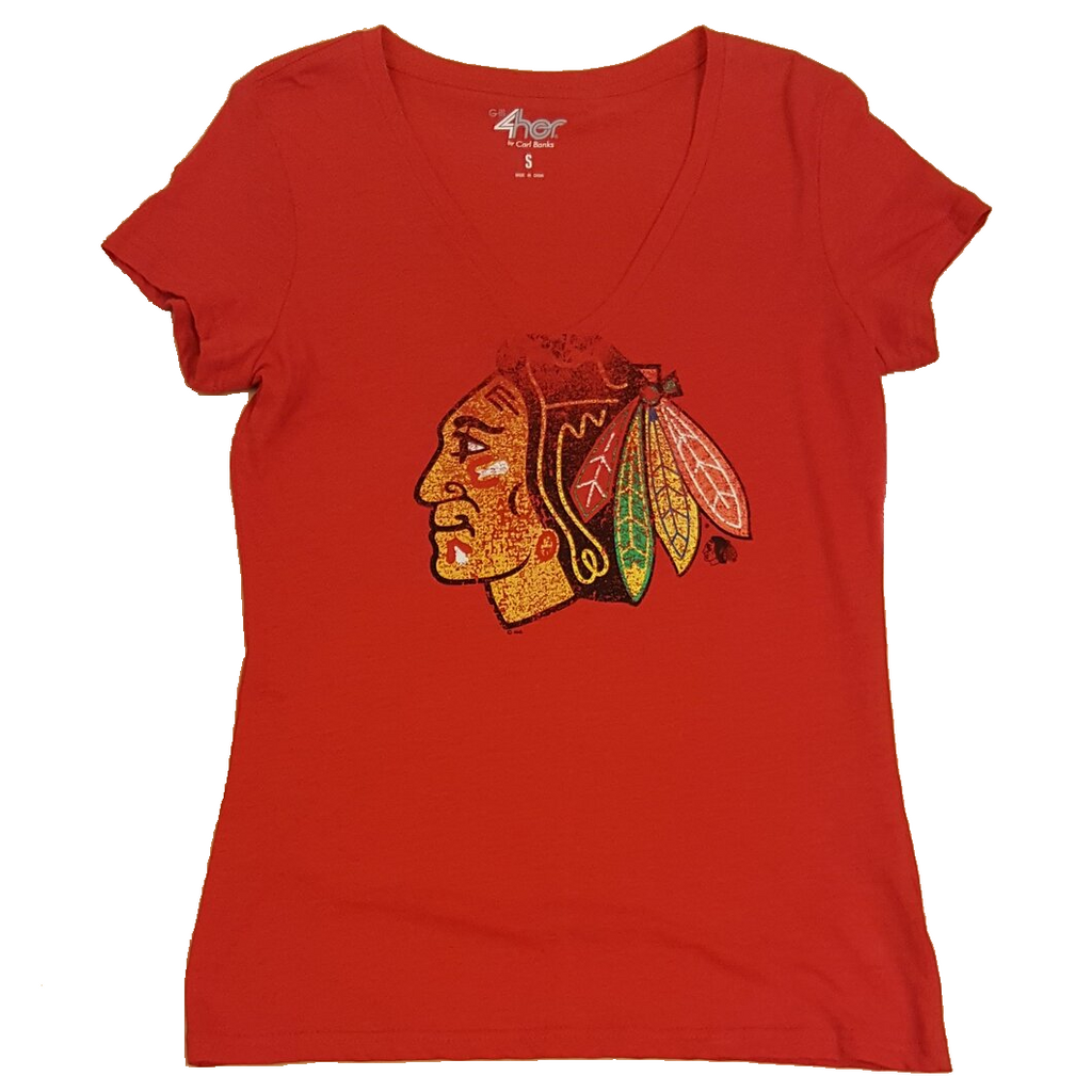 G-III NHL Women's Chicago Blackhawks Fadeaway V-Neck T-Shirt
