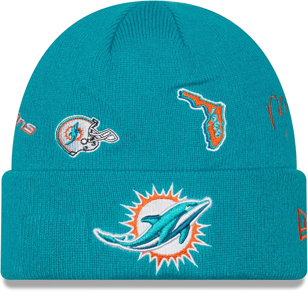 New Era NFL Men's Miami Dolphins Identity Cuffed Knit Beanie Aqua OSFM