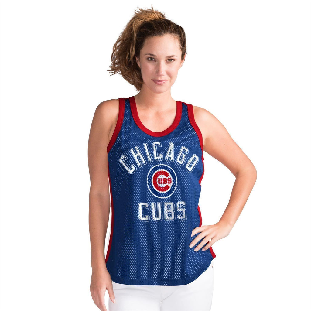 G-III 4Her by Carl Banks Chicago Cubs Women's Royal/Red Comeback Mesh Tank Top Size: Extra Small