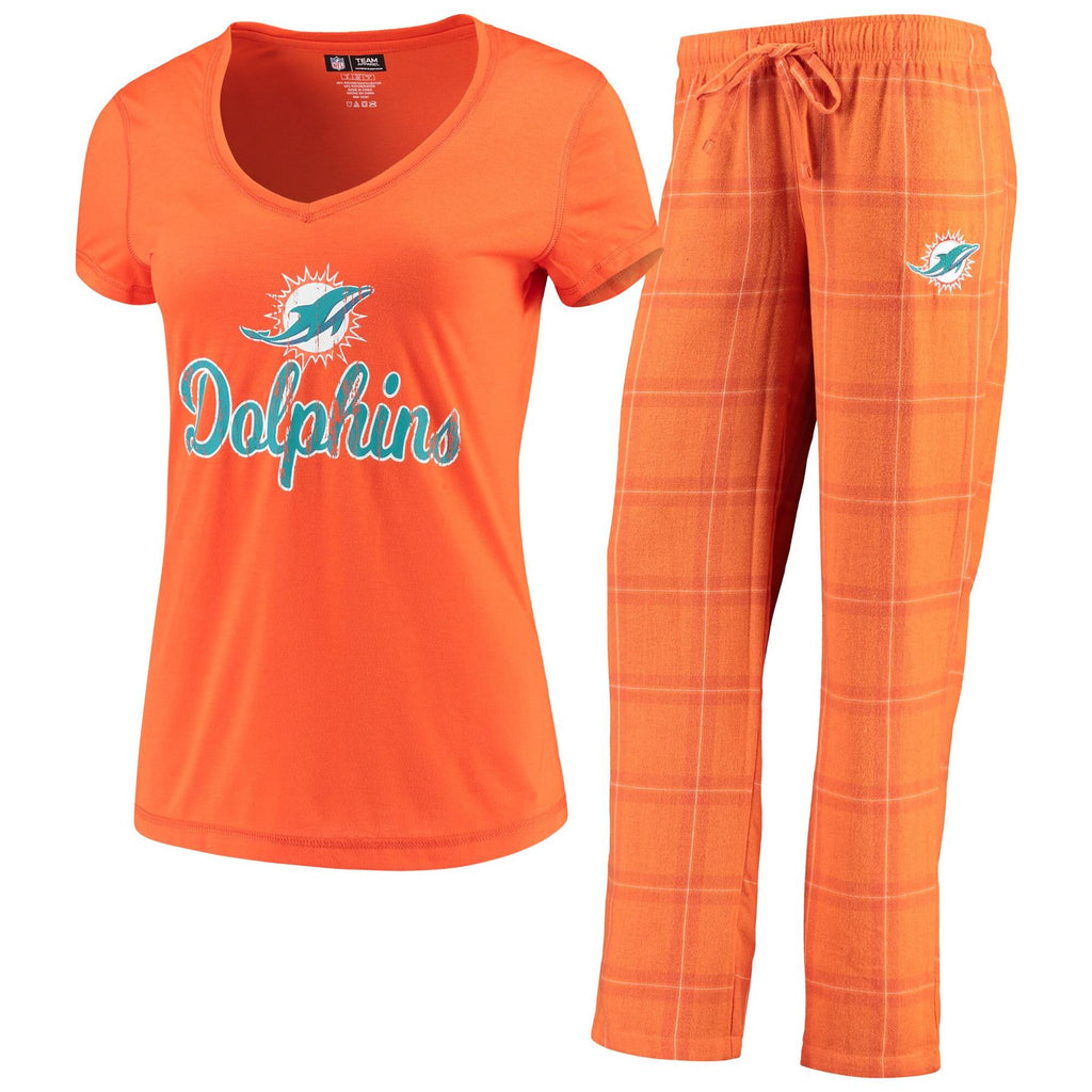Concepts Sport NFL Women's Miami Dolphins Troupe Shirt And Pants Pajama Sleepwear 2-Piece Set