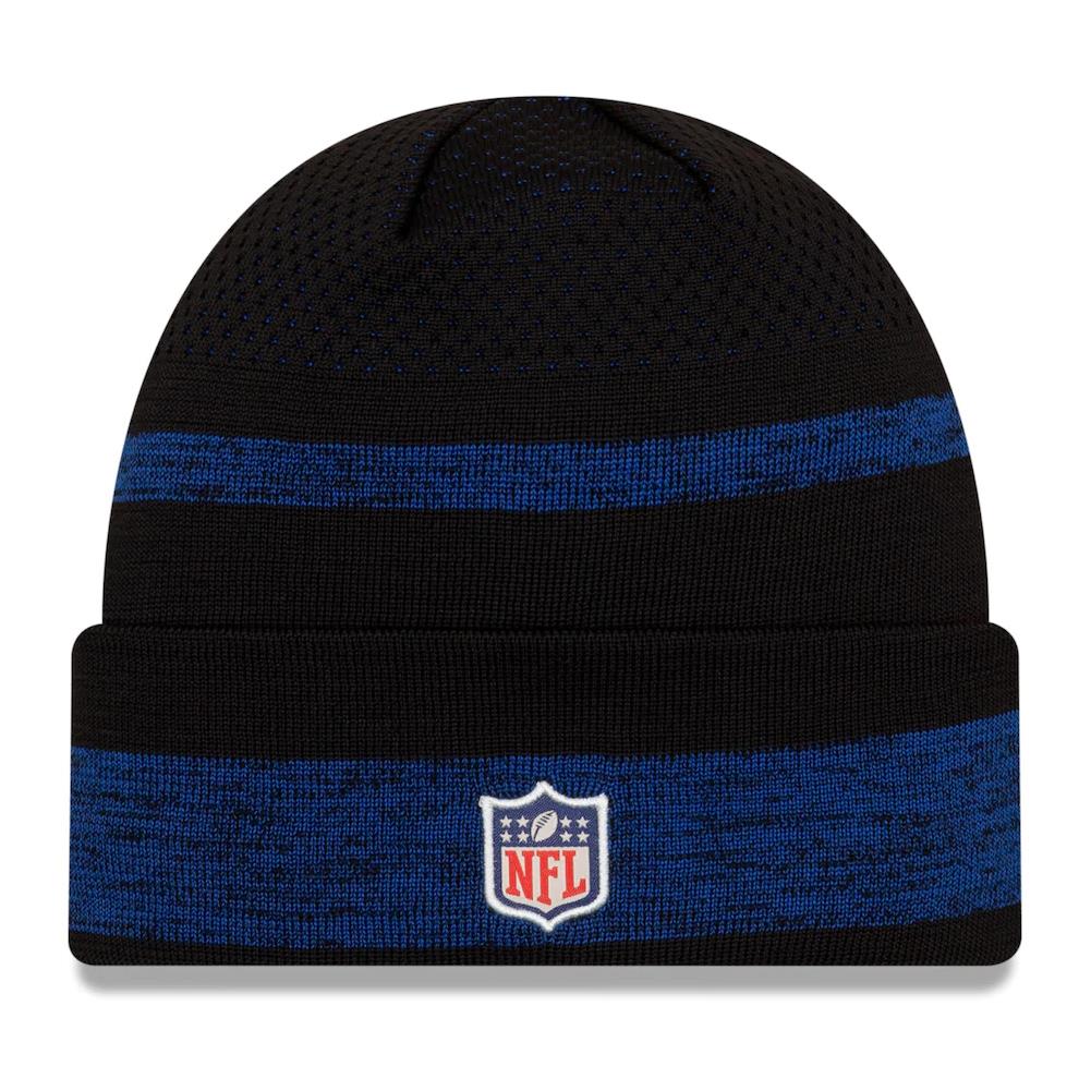 New Era NFL Men's New York Giants 2021 Official Sideline Tech Knit Beanie Black/Blue One Size