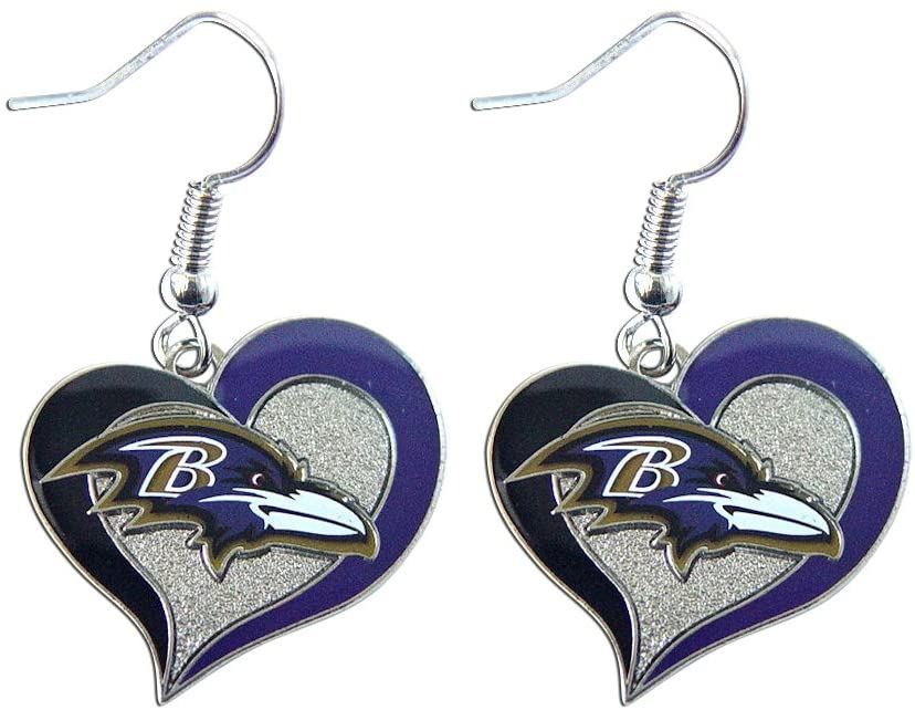 Aminco NFL Women's Baltimore Ravens Swirl Heart Earrings