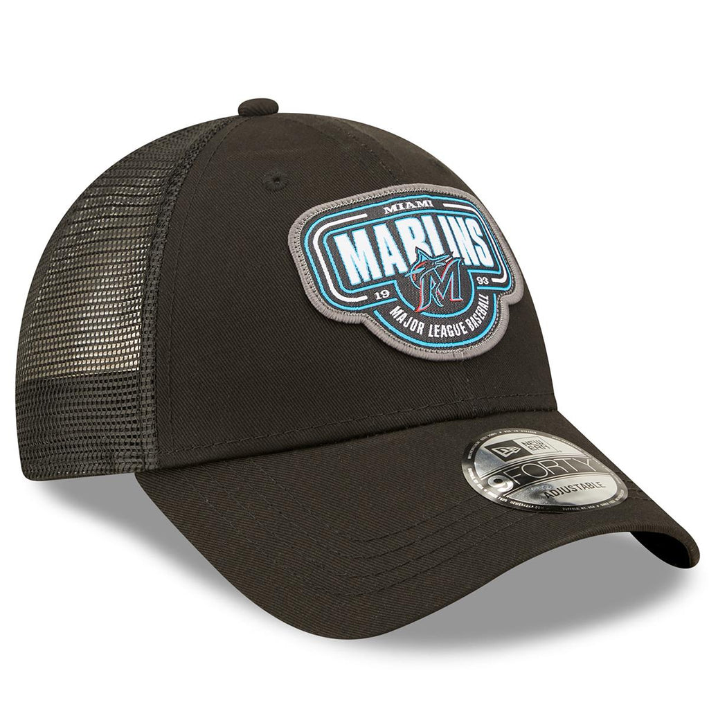 New Era MLB Men's Miami Marlins Logo Patch 9FORTY Adjustable Snapback Hat Black OSFM