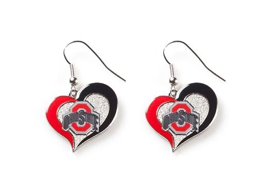 Aminco NCAA Women's Ohio State Buckeyes Swirl Heart Earrings