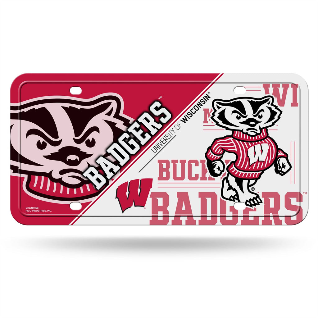 Rico NCAA Wisconsin Badgers Metal Auto Tag Front Plate White/Red 6" X 12"
