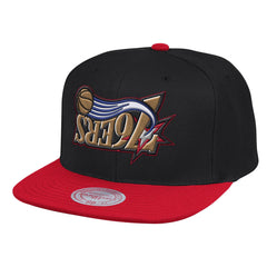 Mitchell & Ness NBA Men's Philadelphia 76ers Upside Down Snapback Adjustable Hat Black