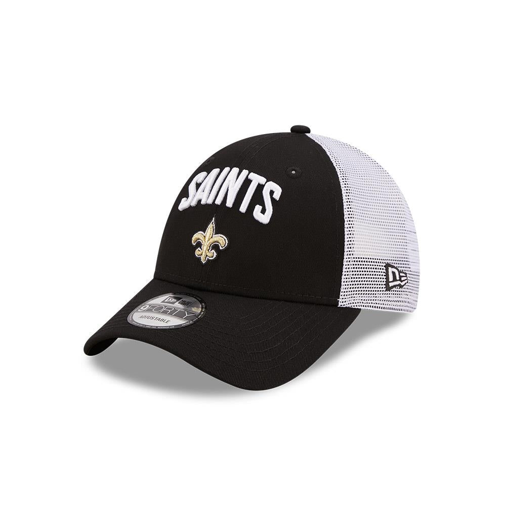 New Era NFL Men’s New Orleans Saints Team Title 9FORTY Adjustable Snapback Trucker Hat Black/White