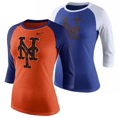 Nike MLB Women's New York Mets Logo Tri-Blend Three-Quarter Sleeve Raglan T-Shirt