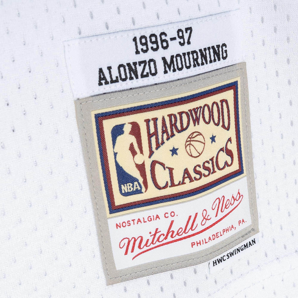 Men's Mitchell & Ness Alonzo Mourning White Miami Heat Hardwood Classics Swingman Jersey