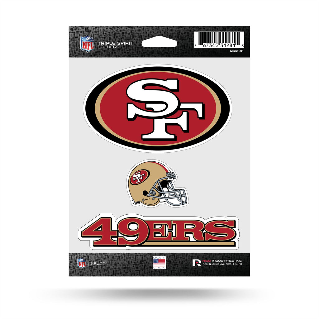 Rico NFL San Francisco 49ers Triple Spirit Stickers 3 Pack Team Decals