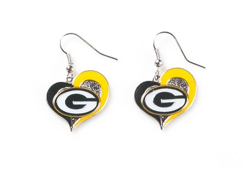 Aminco NFL Women's Green Bay Packers Swirl Heart Earrings
