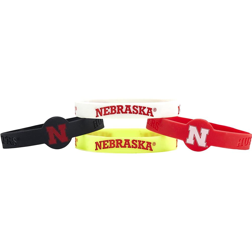 Aminco NCAA Unisex Nebraska Cornhuskers 4-Pack Silicone Bracelets Multi One Size