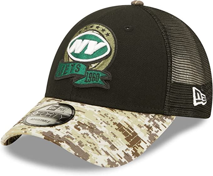 New Era NFL Men's New York Jets 2022 Salute To Service 9Forty Snapback Adjustable Hat Black/Digital Camo