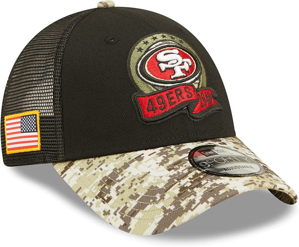 Men's New Era Camo/Scarlet San Francisco 49ers 2023 Salute to Service 9FIFTY Snapback Hat