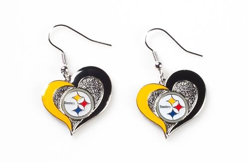Aminco NFL Women's Pittsburgh Steelers Swirl Heart Earrings