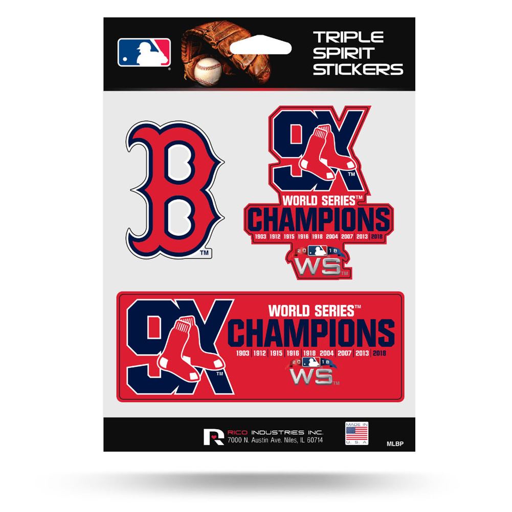 Rico MLB Boston Red Sox 2018 World Series Champions Triple Spirit 3 Pack Team Decals MSS