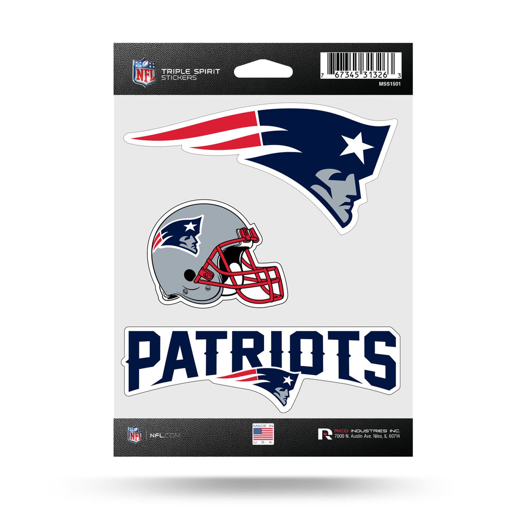 Rico NFL New England Patriots Triple Spirit Stickers 3 Pack Team Decals