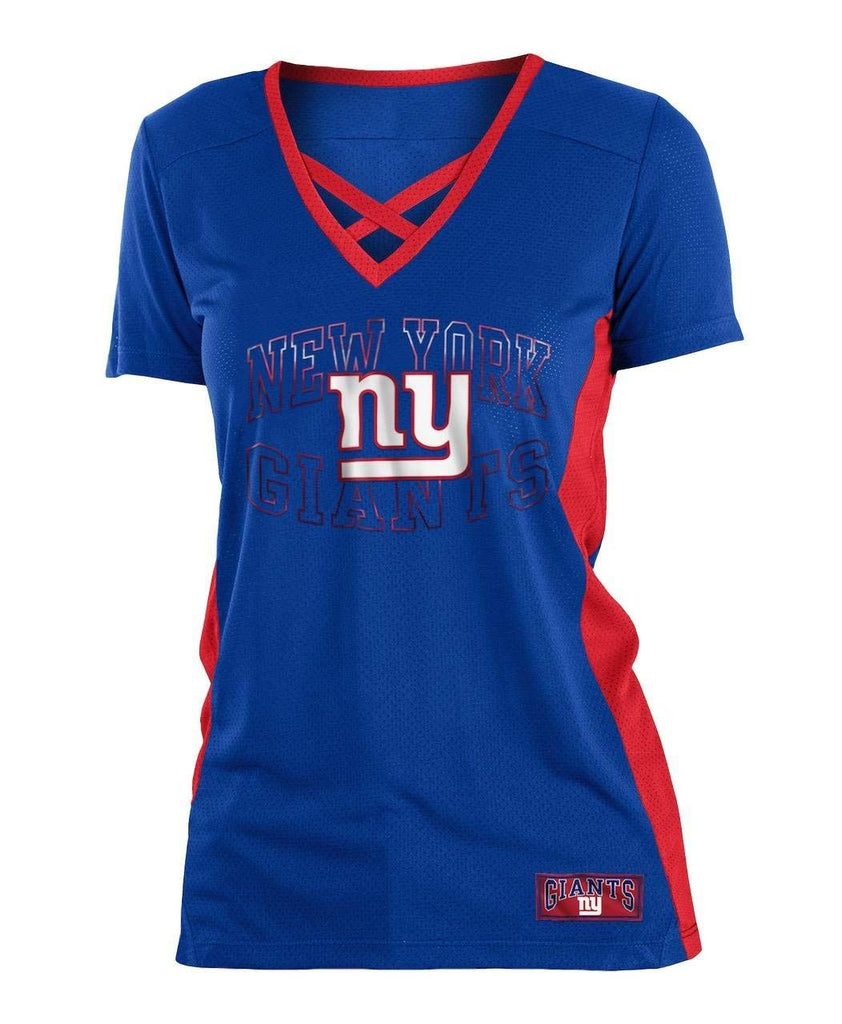 5th & Ocean By New Era NFL Women's New York Giants Logo Arch Polymesh V-Neck T-Shirt