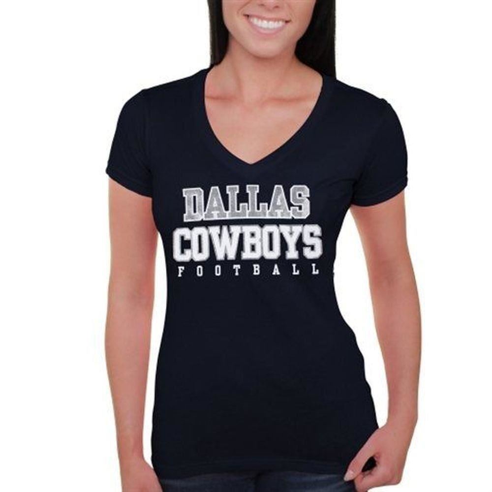 DCM NFL Women's Dallas Cowboys Practice Glitter V-Neck T-Shirt