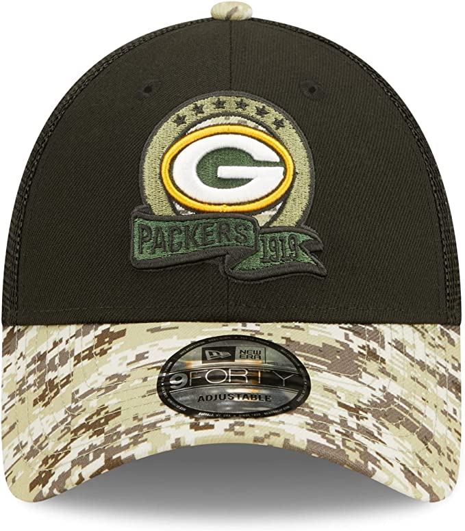 New Era NFL Men's Green Bay Packers 2022 Salute To Service 9Forty Snapback Adjustable Hat Black/Digital Camo