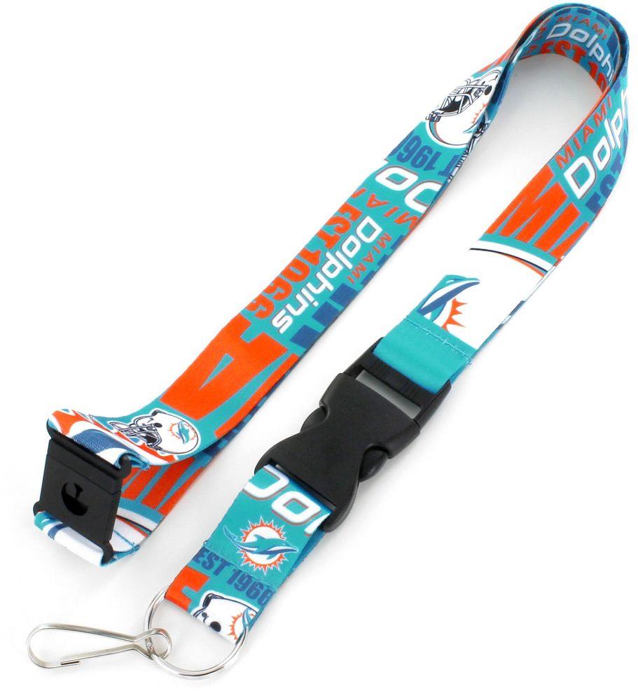 Aminco NFL Miami Dolphins Dynamic Lanyard Keychain Badge Holder With Safety Clip