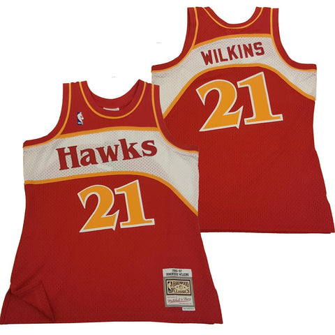  Mitchell & Ness Dominique Wilkins 1986-87 Road Atlanta Hawks  Replica Swingman NBA Jersey HWC Basketball Trikot Red : Sports & Outdoors