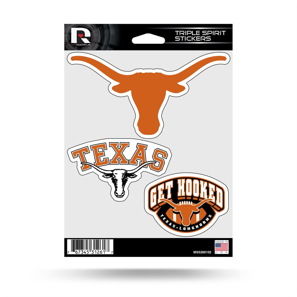 Rico NCAA Texas Longhorns Triple Spirit Stickers 3 Pack Team Decals