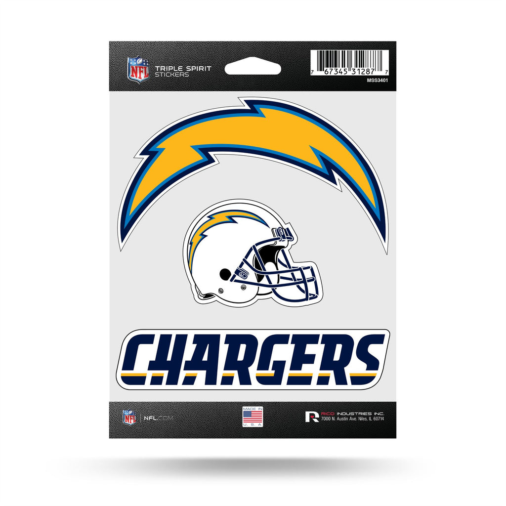 Rico NFL Los Angeles Chargers Triple Spirit Stickers 3 Pack Team Decals