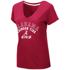 Colosseum NCAA Womens Alabama Crimson Tide Rose T-Shirt V-Neck Crimson/White