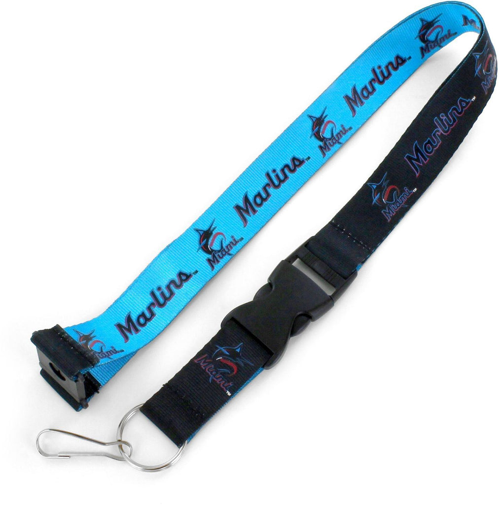 Aminco MLB Miami Marlins Reversible Lanyard Keychain Badge Holder With Safety Clip