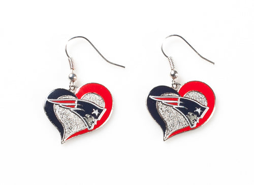 Aminco NFL Women's New England Patriots Swirl Heart Earrings