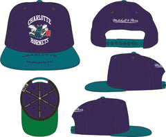 Mitchell & Ness NBA Men's Charlotte Hornets Logo Bill Snapback Adjustable Hat Purple/Yellow