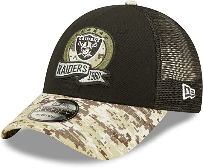 New Era NFL Men's Las Vegas raiders 2022 Salute To Service 9Forty Snapback Adjustable Hat Black/Digital Camo