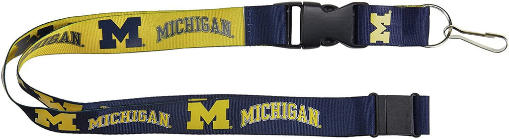 Aminco NCAA Michigan Wolverines Reversible Lanyard Keychain Badge Holder With Safety Clip