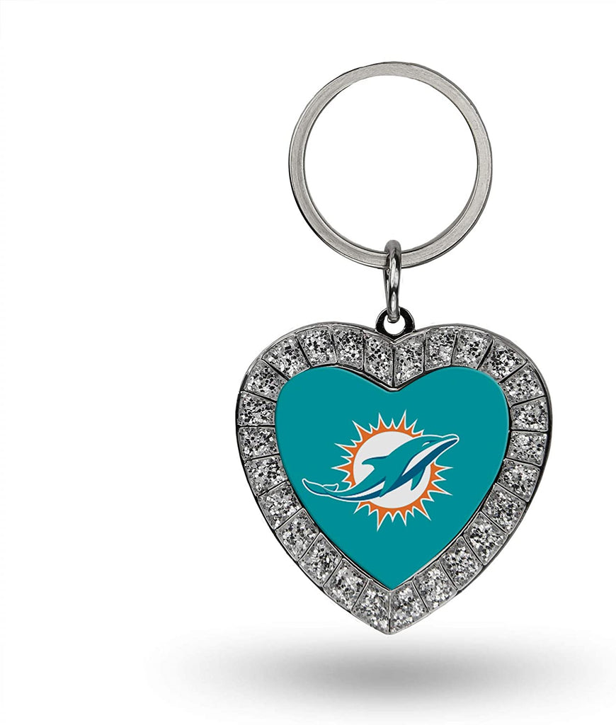 Rico NFL Miami Dolphins Rhinestone Heart Key Chain