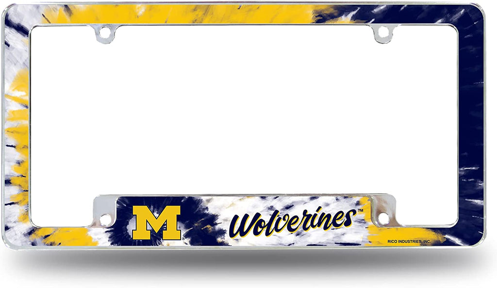 Rico NCAA Michigan Wolverines Tie Dye Design Auto Tag All Over Chrome Frame