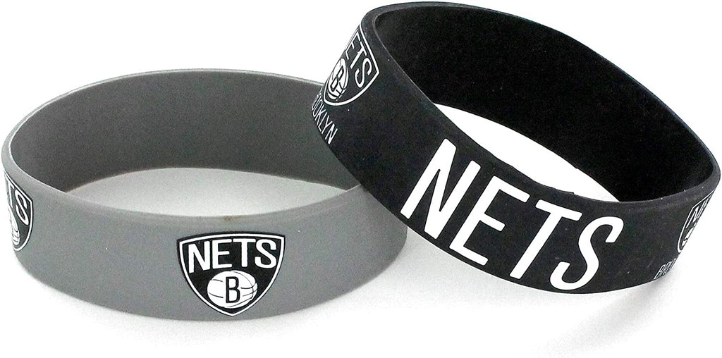 Aminco NBA Brooklyn Nets 2 Pack Wide Silicone Bracelets