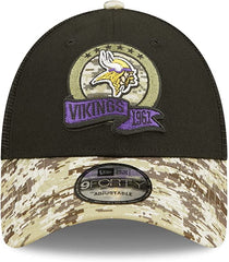 New Era NFL Men's Minnesota Vikings 2022 Salute To Service 9Forty Snapback Adjustable Hat Black/Digital Camo