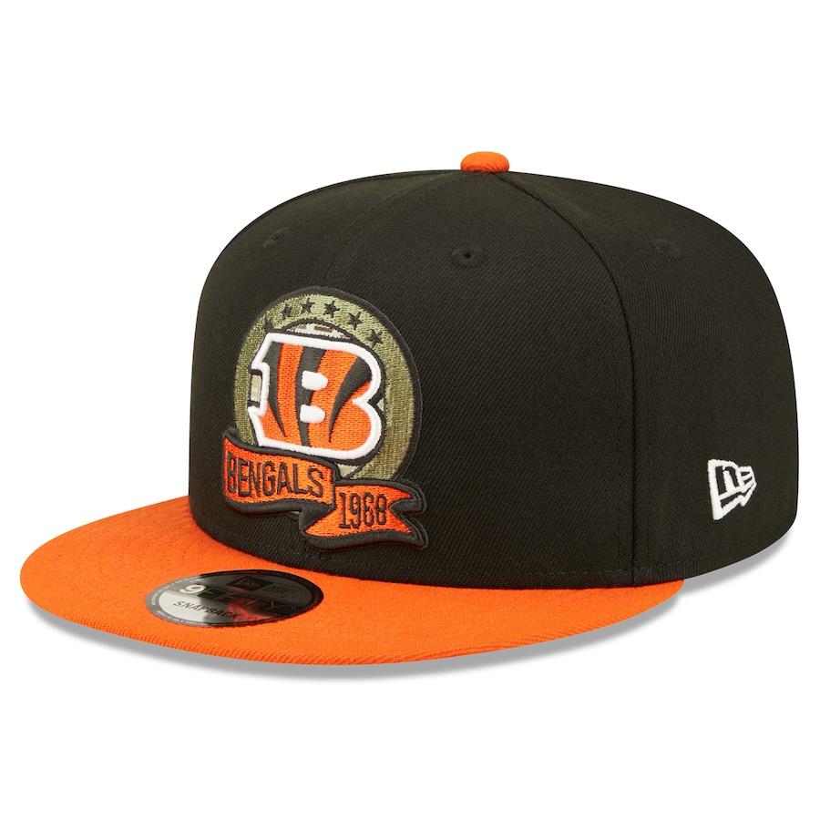 Men's New Era Black/Orange Cincinnati Bengals 2022 Salute to Service 9FIFTY Snapback Hat