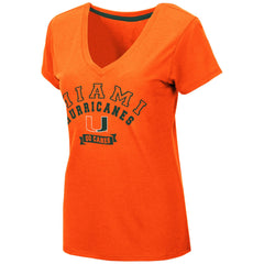 Colosseum NCAA Womens Miami Hurricanes Rose T-Shirt V-Neck Orange/Green