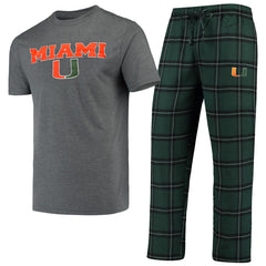 Concepts Sport NCAA Men's Miami Hurricanes Troupe Shirt And Pants Pajama Sleepwear 2-Piece Set